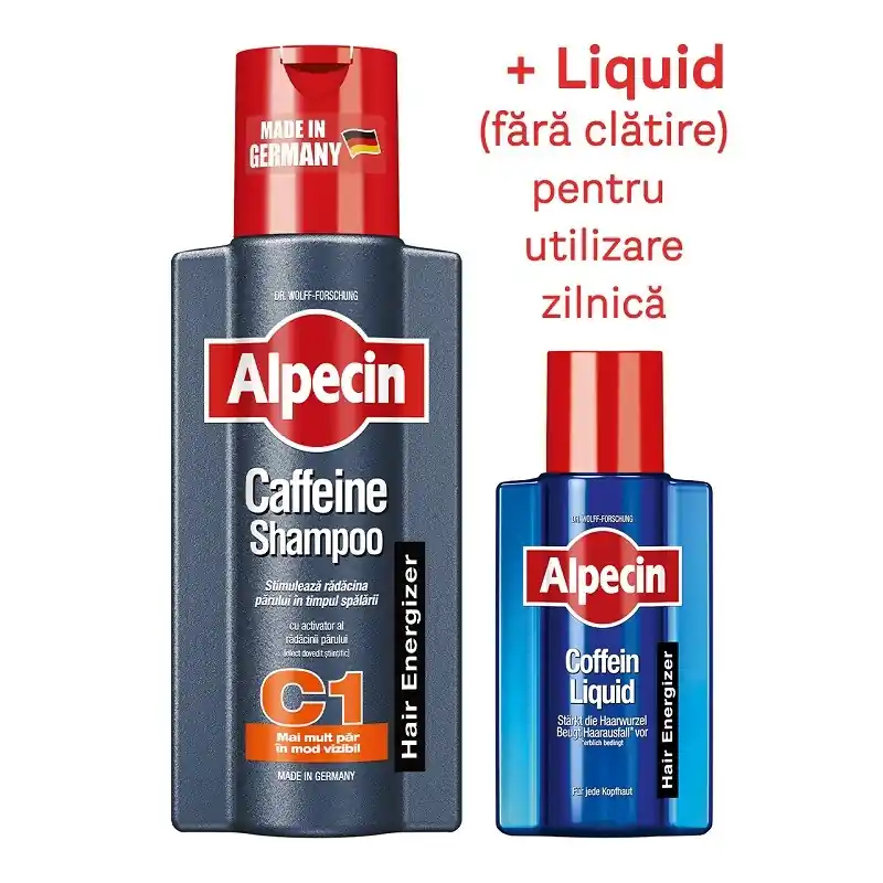 ALPECIN SAMPON CU CAFEINA C1 X 250ML+ LIQUID X 75ML GRATIS Expediere rapidă