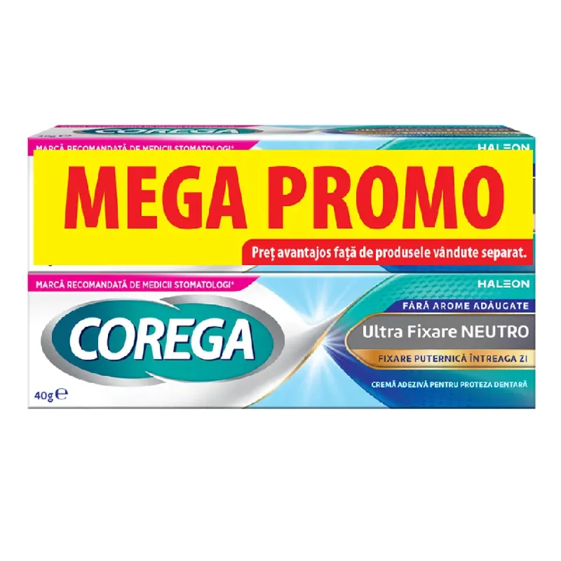 Pachet Crema adeziva pentru proteza dentara Neutro Corega, 2*40 g, Haleon Bestseller