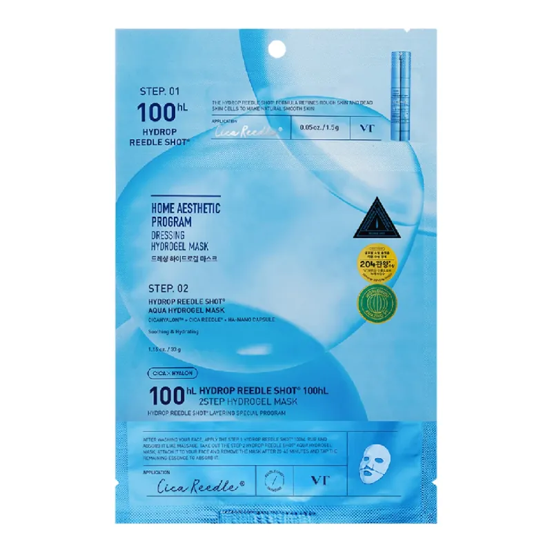 Plată sigură Masca de fata Hydrop Reedle Shot 100hL 2 Step Hydrogel, 1.5g + 33g, VT Cosmetics