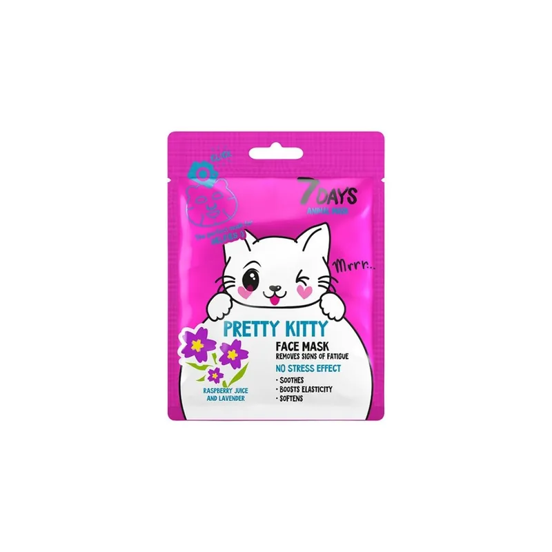 7DAYS Masca de fata Pretty Kitty cu Suc de Zmeura si Lavanda, 28g Preț promoțional