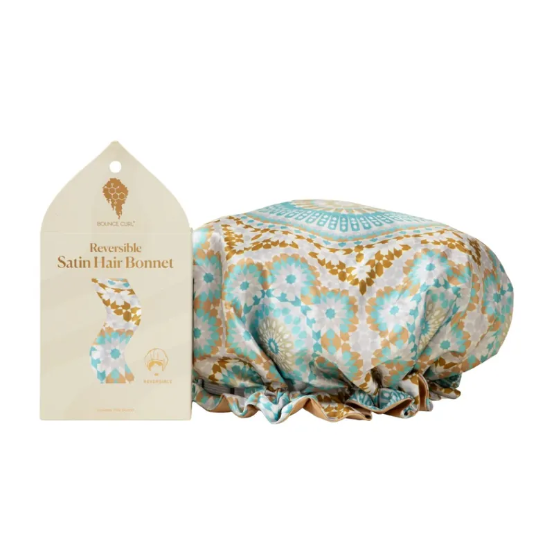 Mai ieftin Bounce Curl Reversible Satin Hair Bonnet Teal, boneta reversibila din satin pentru protectia parului cret