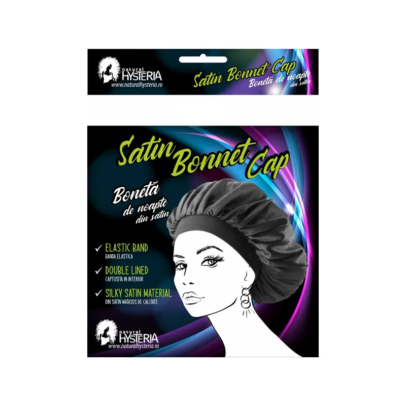 Retur ușor Natural Hysteria Boneta din satin cu banda elastica, negru