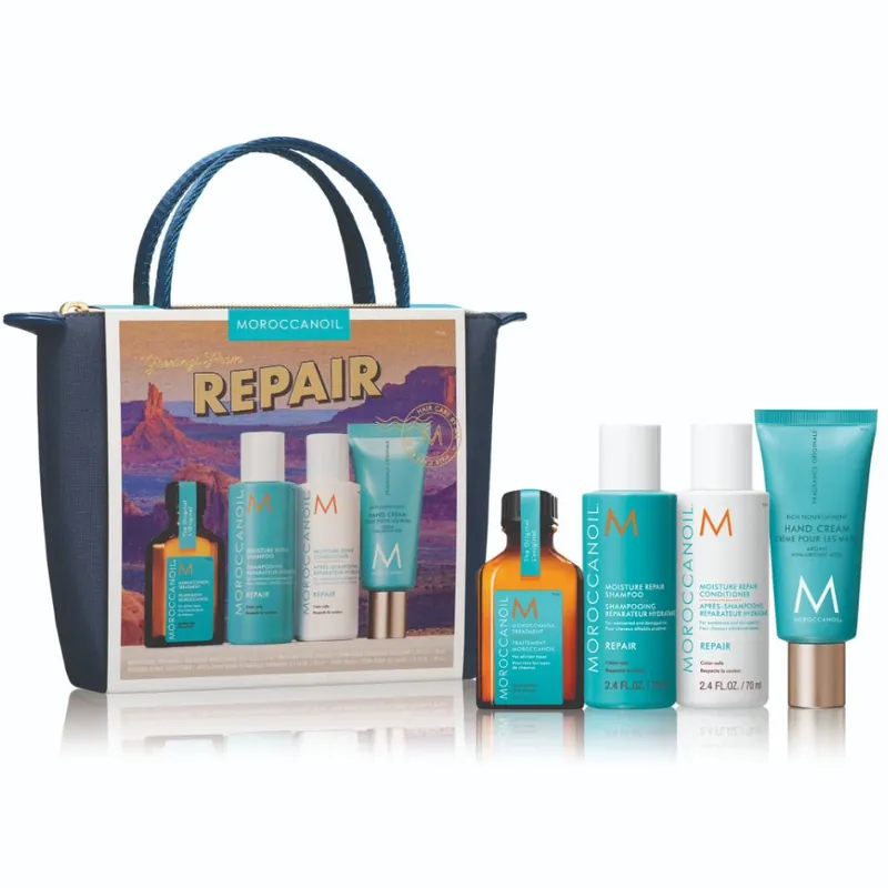 Set de par Moroccanoil Moisture Repair Travel 2x70ml + 1x25ml + 1x40ml Ofertă exclusivă