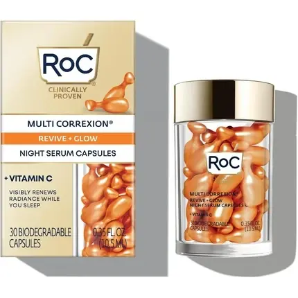 Serum de noapte, RoC, Multi Correxion Revive + Glow, 30 capsule Reducere extra