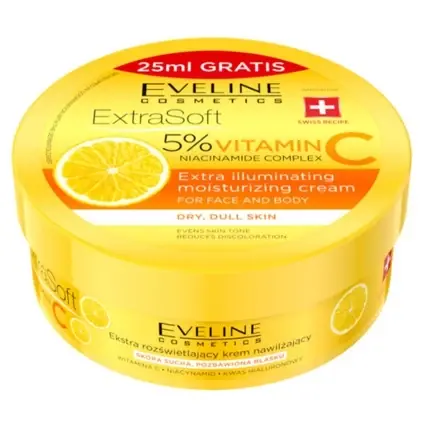 Cremă iluminatoare față și corp, Eveline, Extra Soft, 5% Vitamina C, Niacinamidă Preț redus