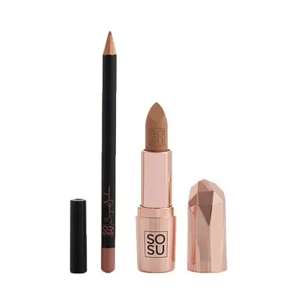 Ruj și Creion Contur Buze, Sosu Cosmetics, Let Them Talk Nudist Comandă acum