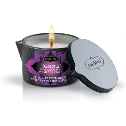 Livrare rapidă Lumânare masaj, Kama Sutra, Island Passion Berry, negru