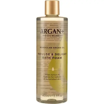 Ofertă Spumant baie, Argan+, Indulge & Delight, ulei argan, 400ml