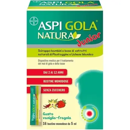 Sirop copii, Bayer Aspi Gola, vanilie-căpșuni, 16 plicuri Lichidare de stoc