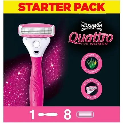 Aparat Ras, Wilkinson Sword Quattro, Roz, Set 9 Piese Nu rata