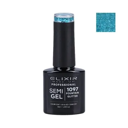 Lac de unghii Elixir, glitter 1097, albastru Discount