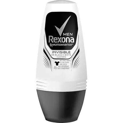 Cel mai vândut Deodorant roll-on Rexona Invisible Black White, 50 ml