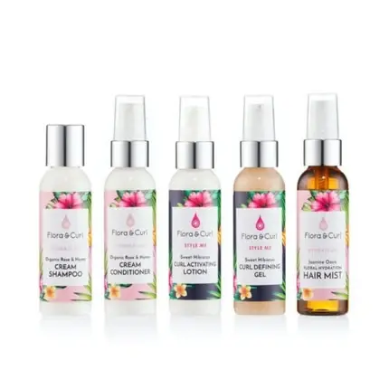 Popular Set Produse Pentru Păr, Flora & Curl, Set Mini Essentials, 5 Piese, Ambalaj Colorat
