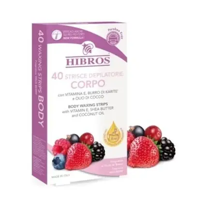 Str strips depilatorii Hibros, Body Fruits Wild, 40 buc, cu Vitamina E, Unt de Karite și Ulei de Cocos Preferatul clienților