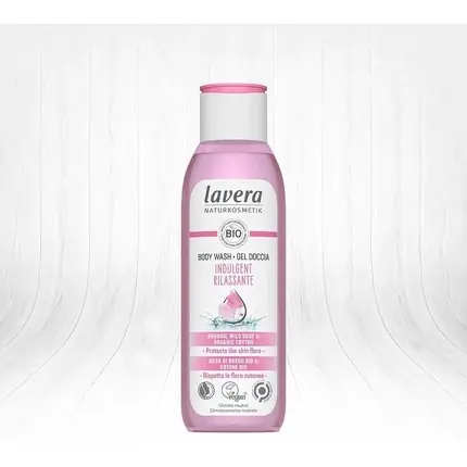 Gel de Duș, Lavera, Indulgent, Organic Wild Rose and Cotton, Roz, 250ml Preferatul clienților
