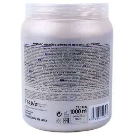 Mască pentru păr Stapiz Sleek Line Violet Blonde, neutralizare tonuri galbene, 1000 ml Ultima șansă