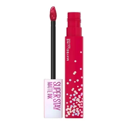 Cumpărături sigure Baton buze lichid, Maybelline New York, Super Stay Matte Ink, Birthday Cake Scented - Roșu cu confetti
