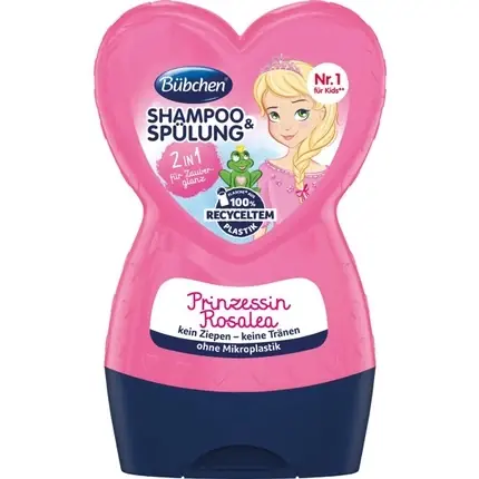 Bubchen Princess Shampoo & Balm 230ml, Roz, design inimă, cu Princesa Rosalea Retur ușor