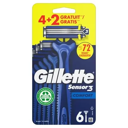 Reducere Rase Gillette Sensor3, 6 bucăți, design ergonomic, ambalaj 4+2 gratuit