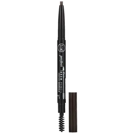 Creion pentru sprâncene J.Cat Beauty Perfect Duo Brow Pencil Dark Brown cu periuță integrată Reduceri
