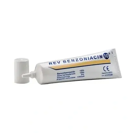 Cumpără acum Cremă Rev Benzoniacin 10, Rev Pharma, pentru ten cu acnee, ambalaj tub alb