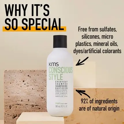Șampon KMS Conscious Style, pentru toate tipurile de păr, 300ml, alb cu negru Disponibil imediat