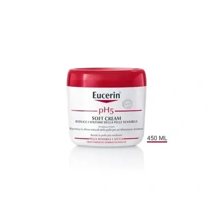Retur gratuit Eucerin pH5 Soft Cream, Cremă facială pentru piele sensibilă și uscată, alb/roșu, 400 ml
