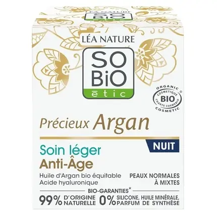 Ofertă Cremă de noapte Anti-Aging cu Ulei de Argan, So‘bio Étic, 50ml