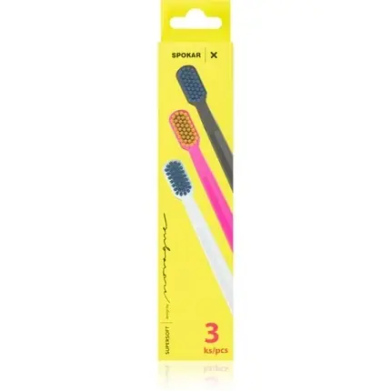 Ofertă limitată Periuță de dinți Spokar Supersoft Ultra Soft, set 3 bucăți (albastru, roz, alb)