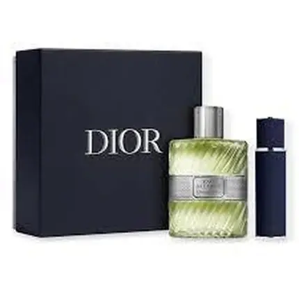 Set Parfum Dior Eau Sauvage, 100ml + 15ml, sticlă verde cu textură, capac argintiu și albastru închis Super ofertă