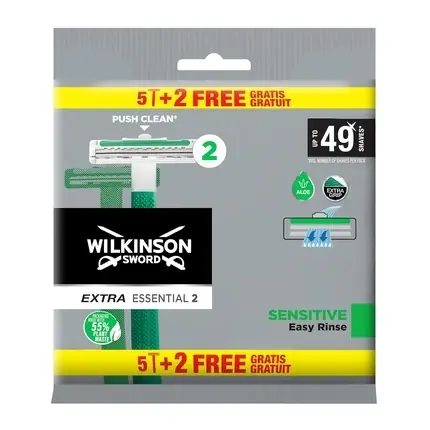 Rasor Wilkinson Sword Extra 2, set de 7 bucăți (5 + 2 cadou), cu bandă Vitamin E pentru piele sensibilă Retur ușor