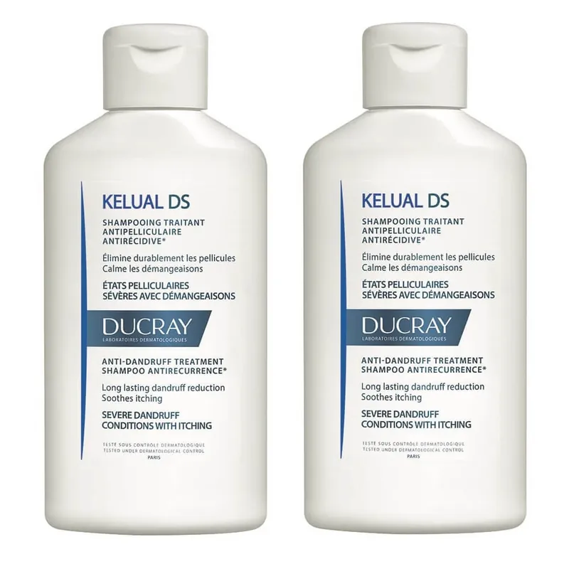 Preț redus Pachet Sampon tratament pentru reducerea scuamelor cu efect anti-recidiva Kelual DS, 100 ml + 100 ml, Ducray