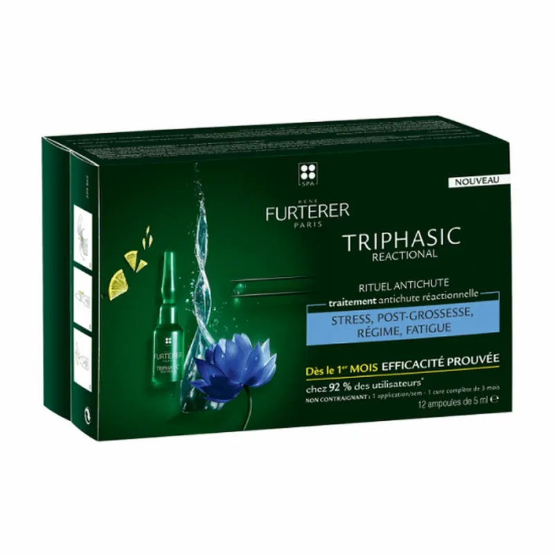 Tratament împotriva căderii părului Triphasic Reacțional, 12 fiole x 5 ml, Rene Furterer Noutate