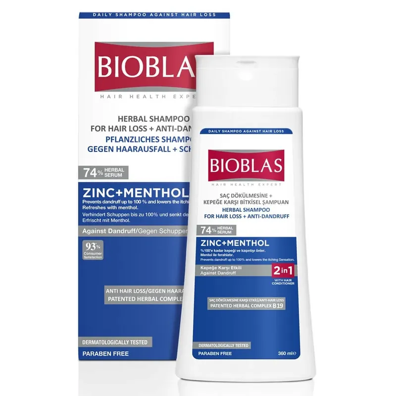 Sampon anticadere si anti-matreata Zinc + Menthol, 360 ml, Bioblas Ofertă exclusivă