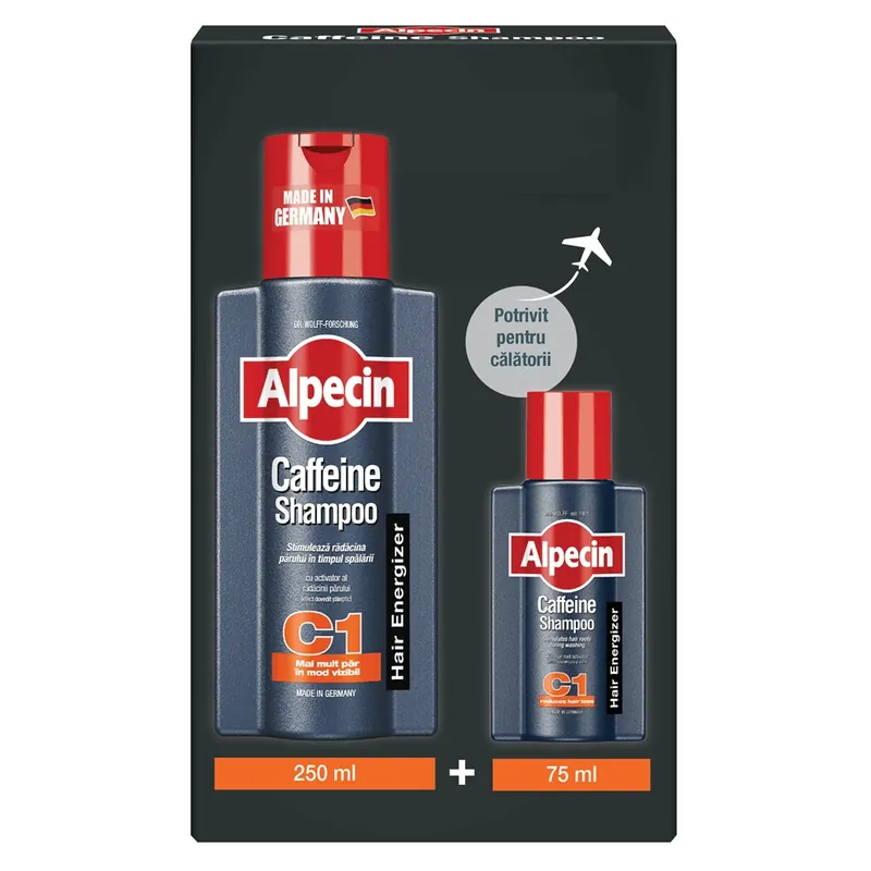 Comandă acum Pachet Sampon cu cafeina pentru cresterea parului C1, 250 ml + 75 ml, Alpecin