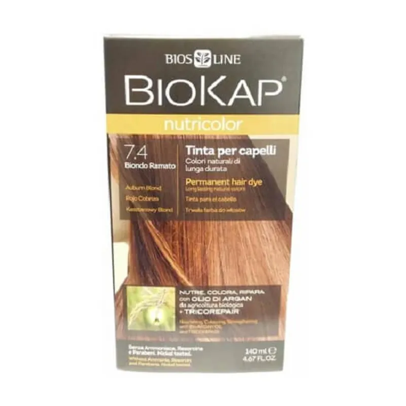 Vopsea permanenta pentru par Nutricolor, Nuanta Auburn Blond 7.4, 140ml, Biokap Reducere extra