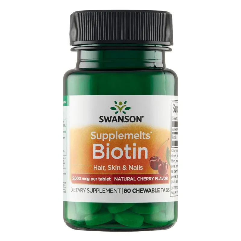 Super ofertă Swanson Biotin Supplemelts, biotină 5000 µg, aromă de cireșe, 60 comprimate masticabile