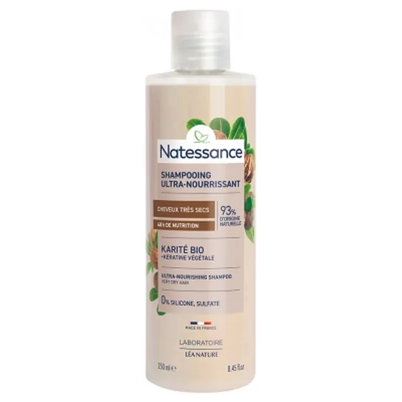 Natessance Șampon ultra-hrănitor cu unt de karité organic și keratină vegetală 250 ml Plată securizată