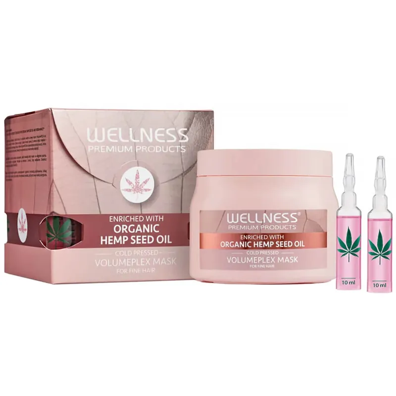 Wellness Premium Products VolumePlex, mască hidratantă pentru păr fin, 500 ml + 4 fiole x 10 ml gratuit Reducere de preț