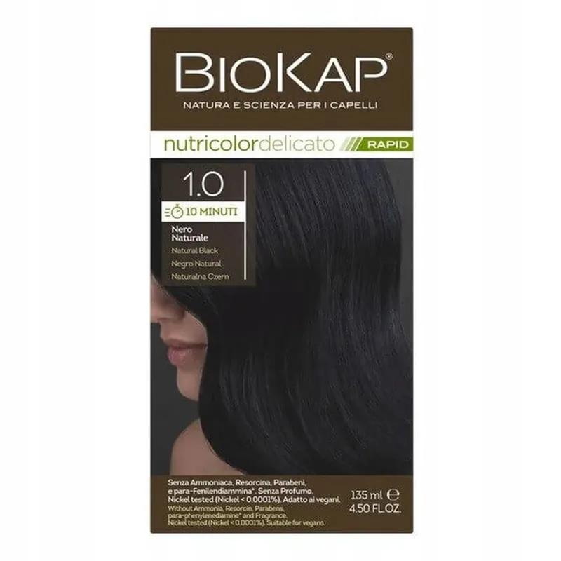 Ofertă exclusivă Biokap Nutricolor Delicato Rapid, vopsea de păr 1.0 negru natural, 135 ml