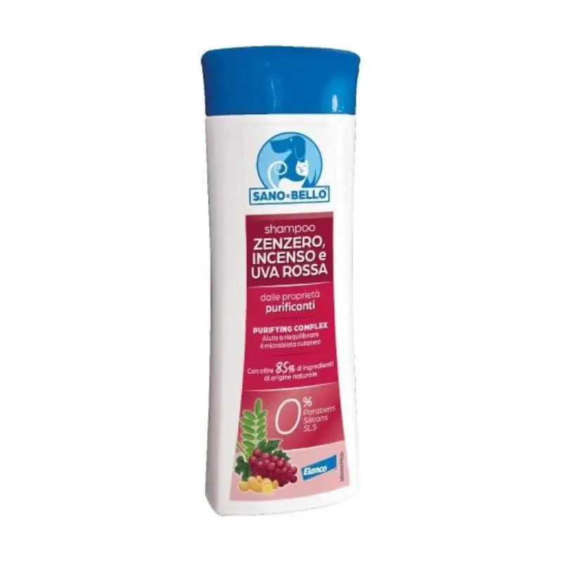 Popular Elanco Sano e bello – șampon protector și igienizant cu ghimbir, tămâie și struguri roșii – 250 ml