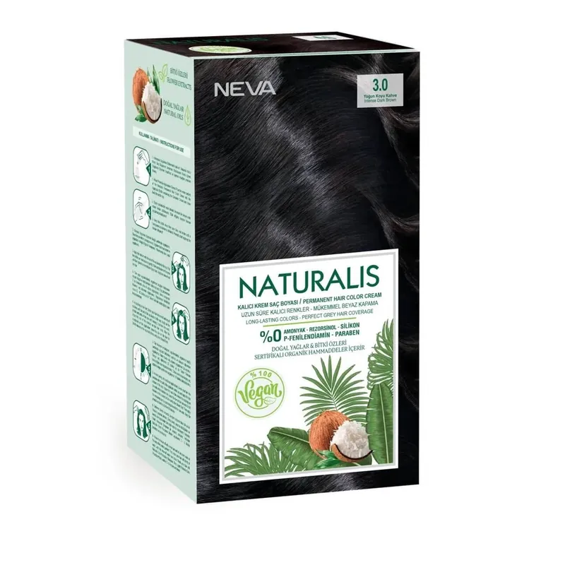 Vopsea de par vegana fara amoniac, Saten Inchis Intens 3.0, Naturalis, Neva, 150 ml Reducere specială