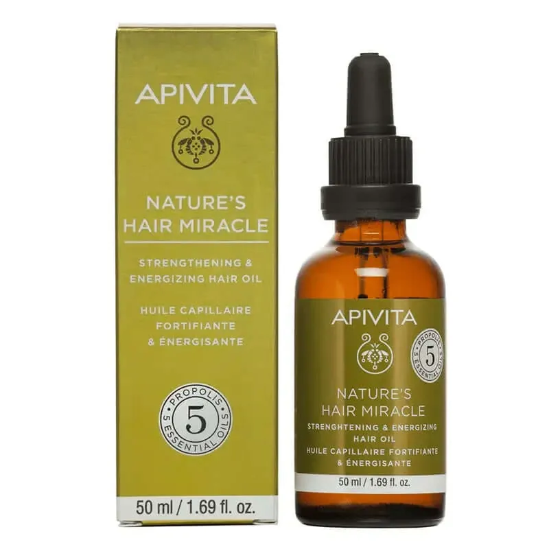Nu rata APIVITA Ulei fortificant și energizant pentru scalp cu propolis și 5 uleiuri esențiale 50 ml