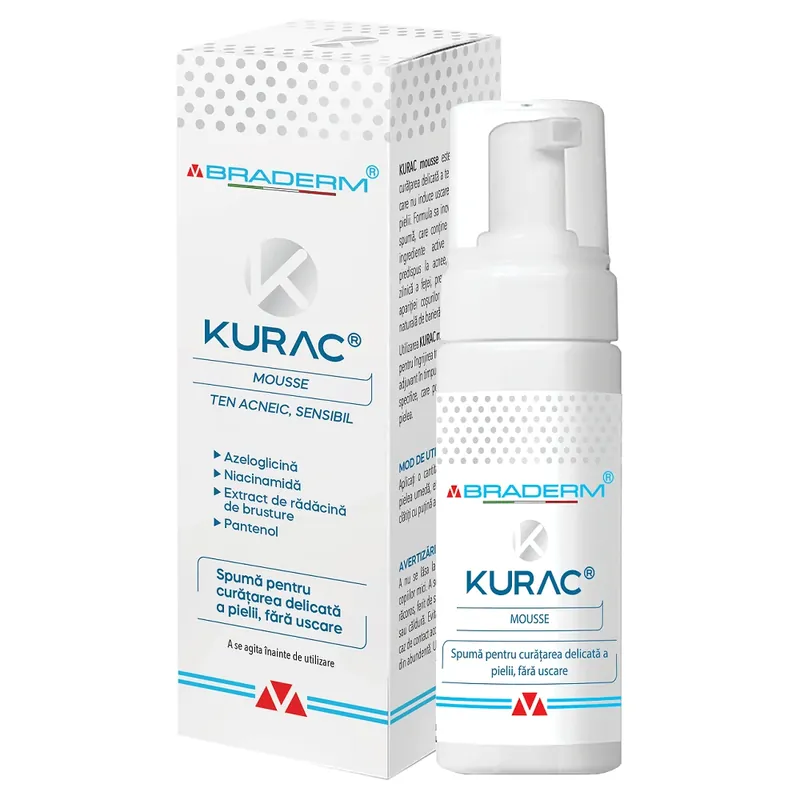 Spuma pentru curatarea delicata a pileii, fara uscare Kurac, 100 ml, Braderm Preț redus
