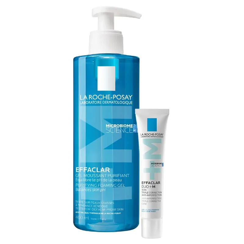 Nu rata Kit La Roche-Posay Effaclar, gel de curățare pentru ten gras și sensibil, 400 ml + DUO+M, cremă hidratantă pentru ten acneic, 40 ml
