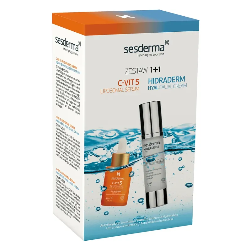 Bestseller Set Sesderma, Hidaderm Hyal, gel-cremă de față, 50 ml + C-Vit 5, ser lipozomic, 30 ml