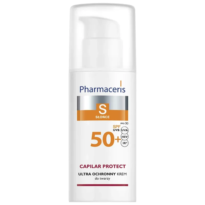 Pharmaceris S Capilar & Sun Protect, Cremă protectoare, piele vasculară și rozacee SPF 50+, 50 ml Retur ușor