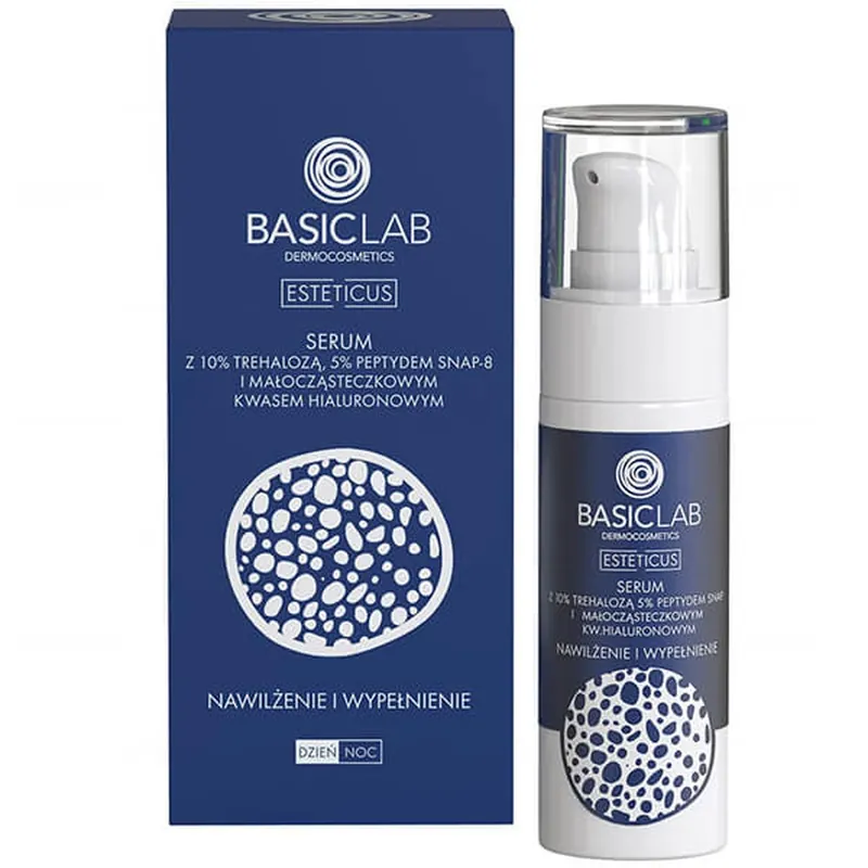 BasicLab Esteticus, ser cu trehaloză 10%, peptidă 5% și acid hialuronic, hidratare și umplere, 30 ml Ofertă limitată