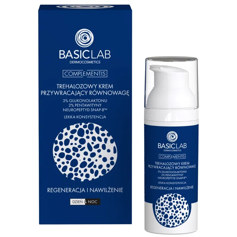 Ofertă limitată BasicLab Complementis, cremă de refacere a trehalozei cu gluconolactonă 3%, regenerare și hidratare, 50 ml