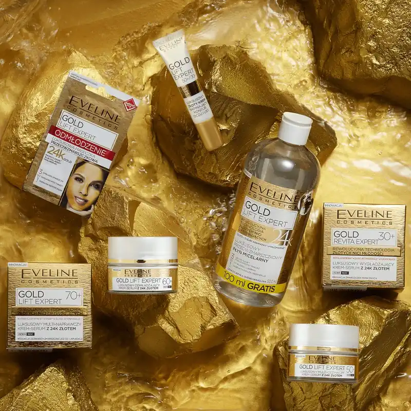 Ofertă exclusivă Eveline Cosmetics Gold Lift Expert 60+, Cremă-serum de lux cu aur de 24K, pentru zi și noapte, 50 ml